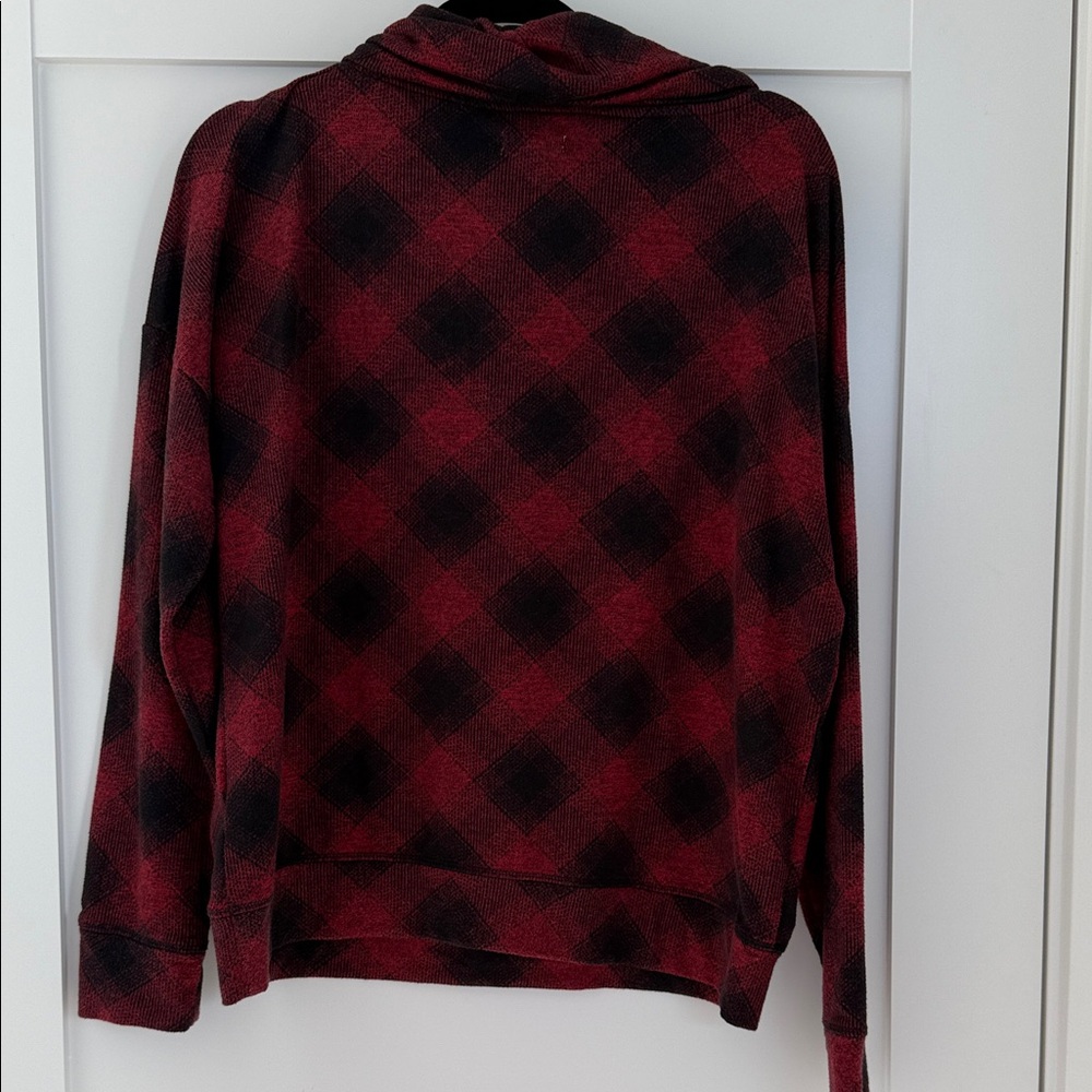 Buffalo Red and Black Plaid Cowl Neck Sweatshirt - Picture 2 of 8